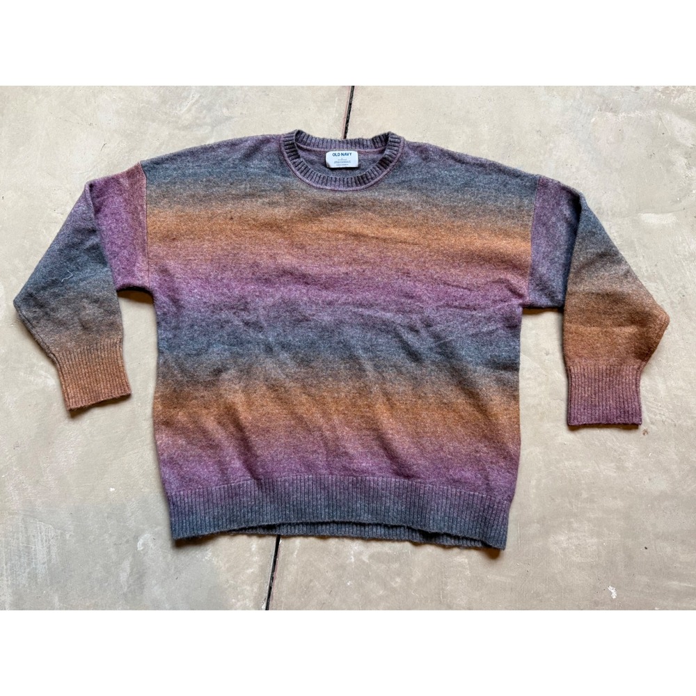 Old Navy Women's Sweater Ombré Rainbow Crew Neck Cozy Large‎
